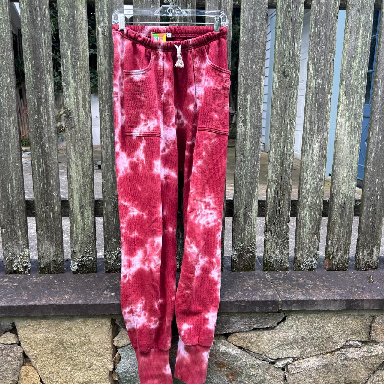 Big Bud Press Red and White Tie Dye Sweatpants Depop