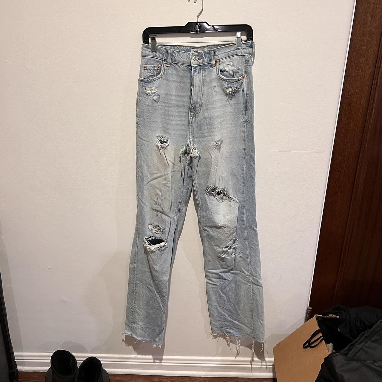 zara 90s full length jean in light blue size 4... Depop