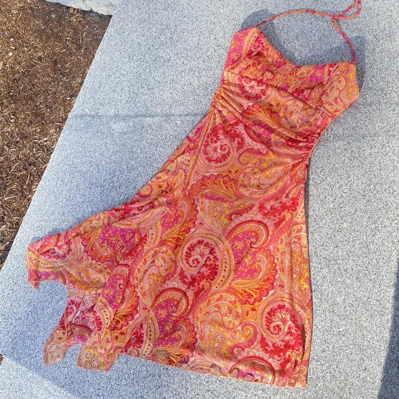 Women's Orange and Pink Dress Depop
