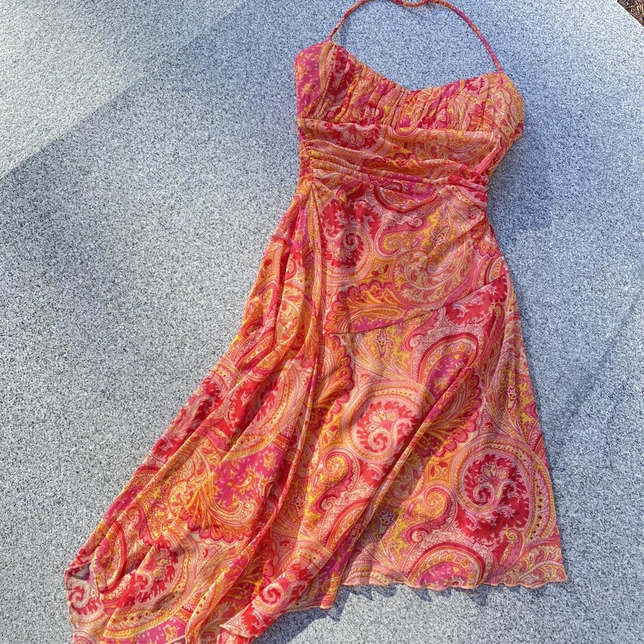 Women's Orange and Pink Dress Depop