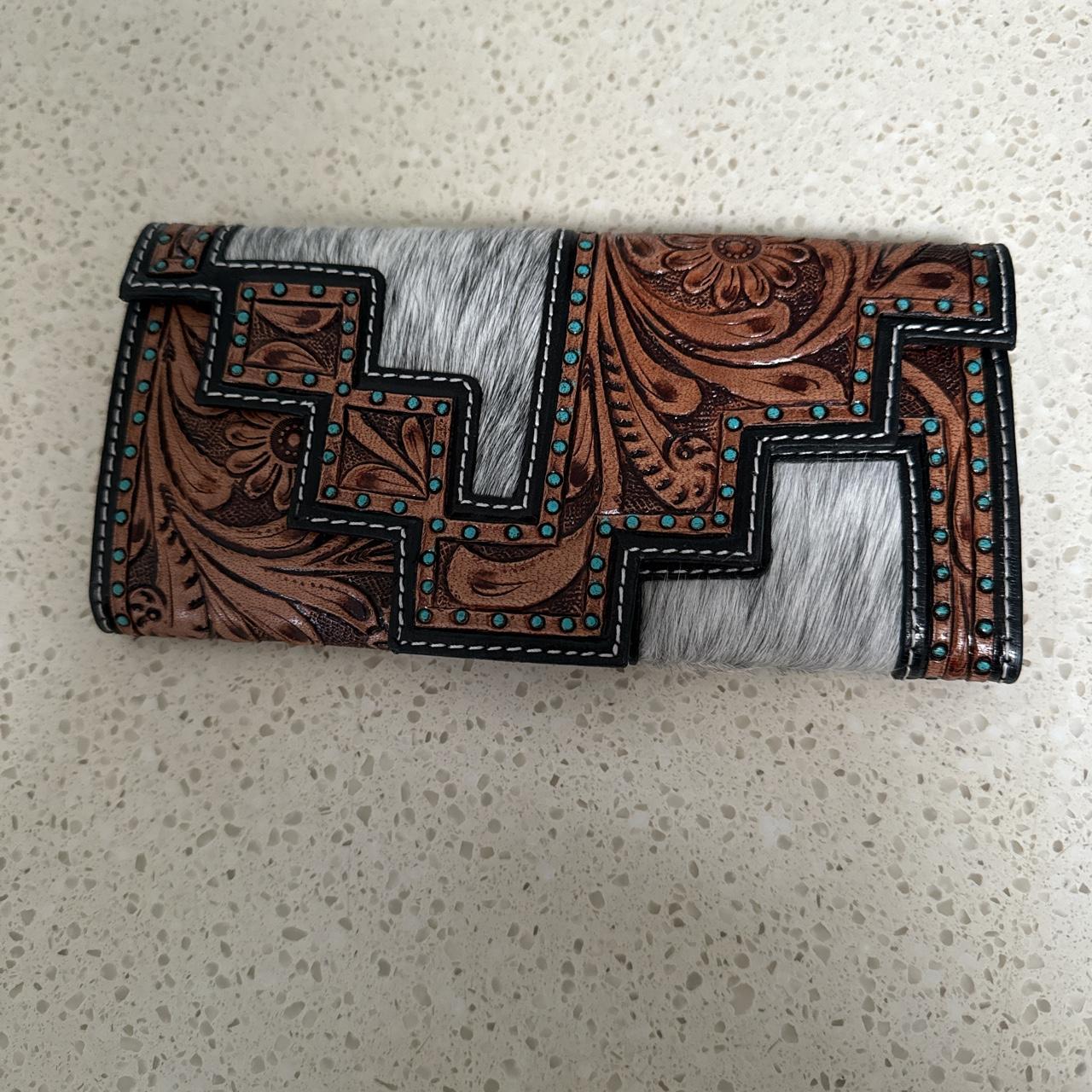 Tooled cowhide wallet, brand new. #cowhide... - Depop