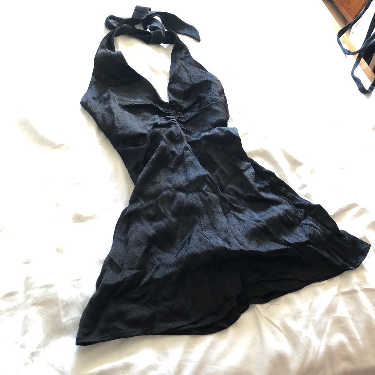 Zara Black Satin Halter Neck Mini Dress Zip Up Depop