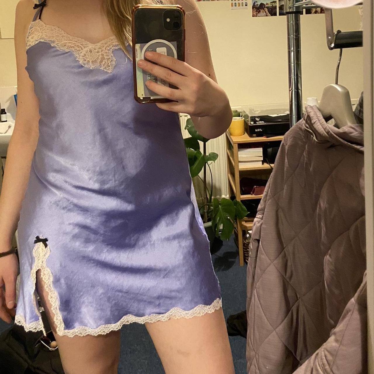 Lingerie Purple Satin Slip Dress So Cute With Lace Depop