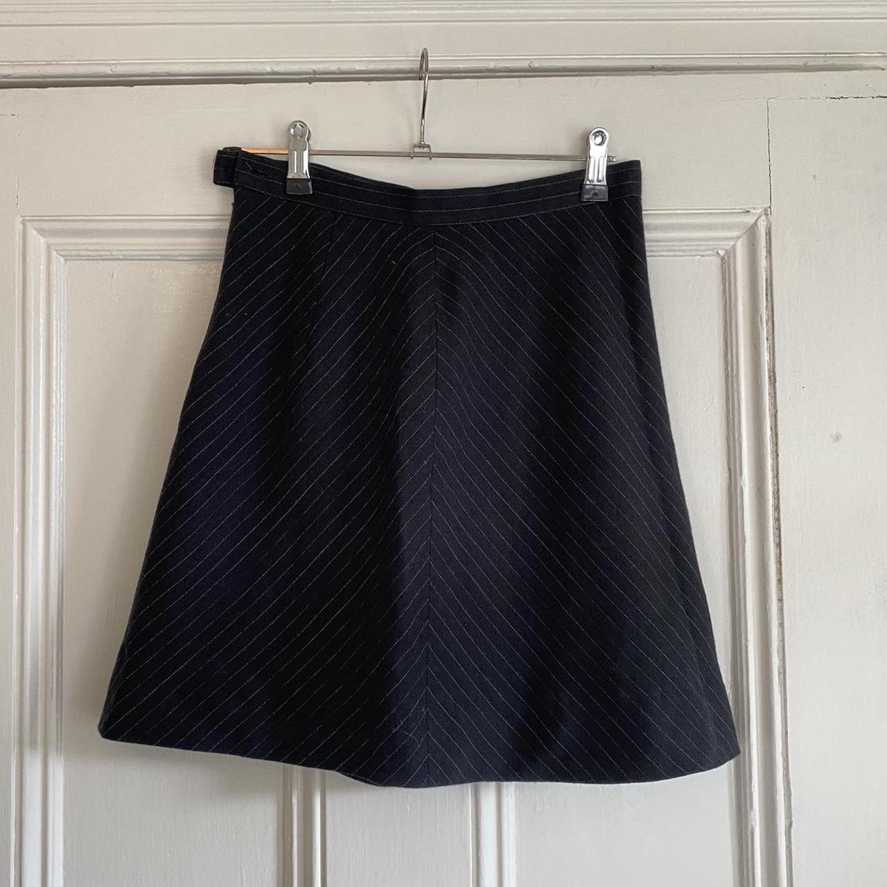 Vintage pinstripe black skirt ~ wool blend A-line... - Depop