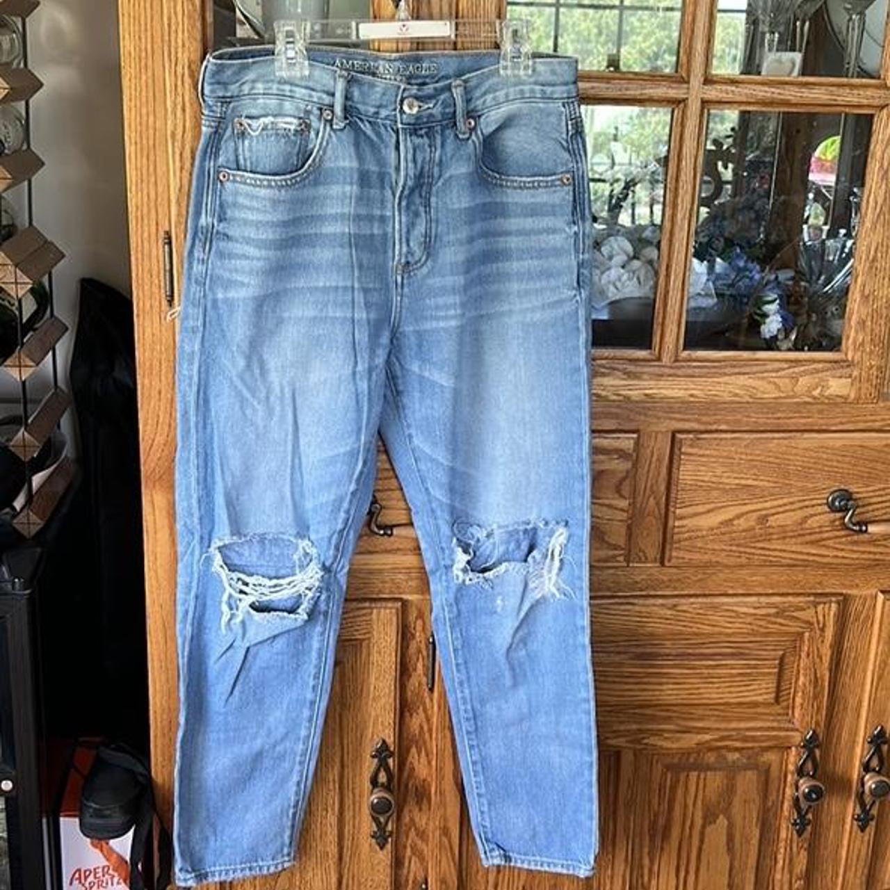 “HiRise Girlfriend” ripped jeans medium wash Depop