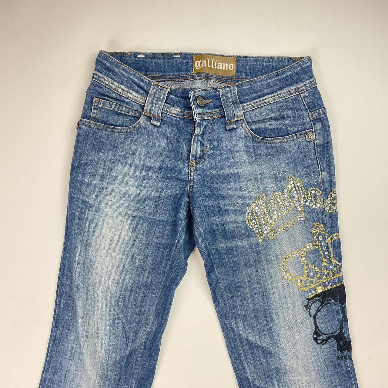 Galliano jeans 🧸🎀 blue 2000’s bedazzled graphic low... Depop