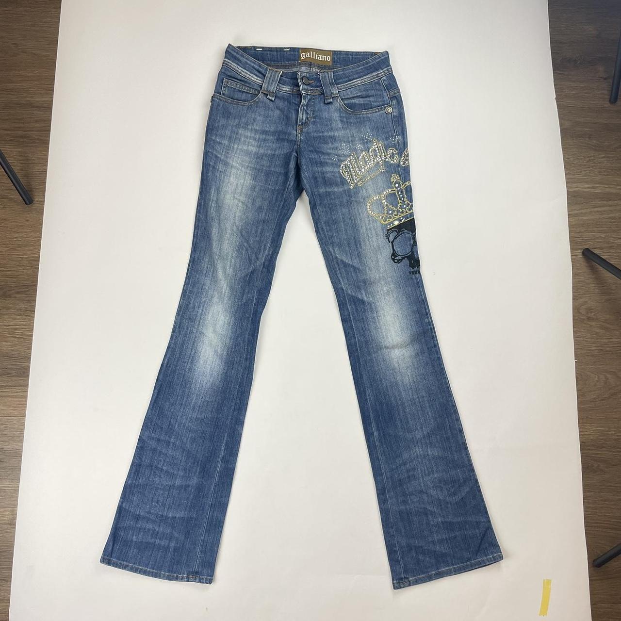 Galliano jeans 🧸🎀 blue 2000’s bedazzled graphic low... Depop