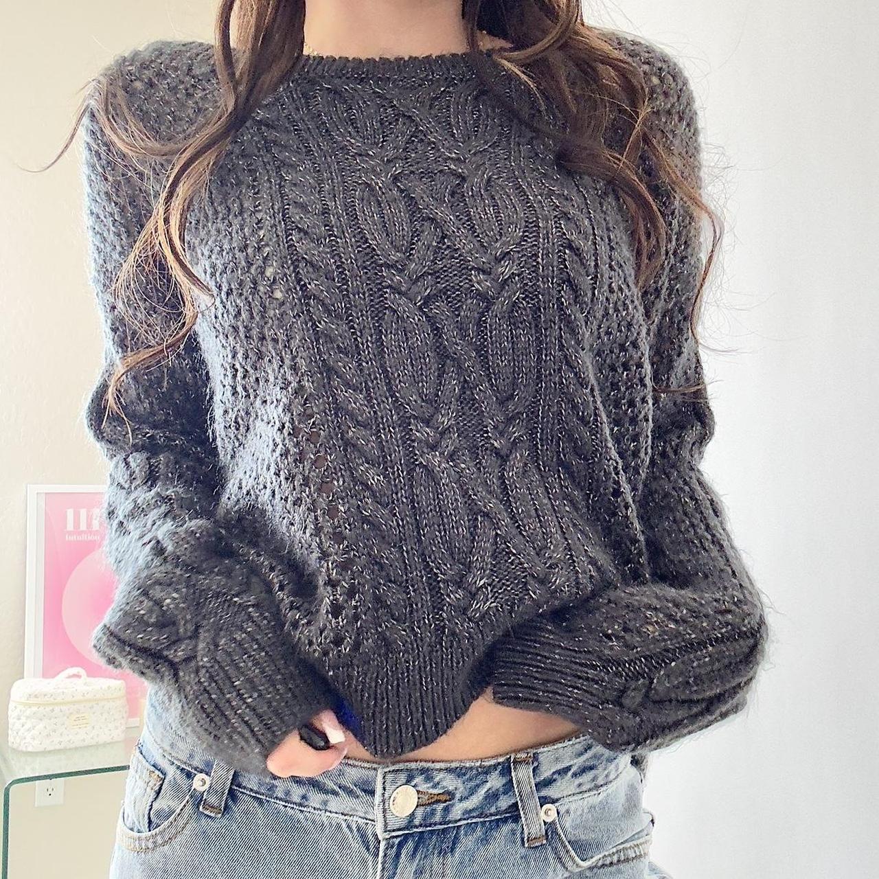 grey sweater 🧸🎀 dark grey cable knit sweater - Depop