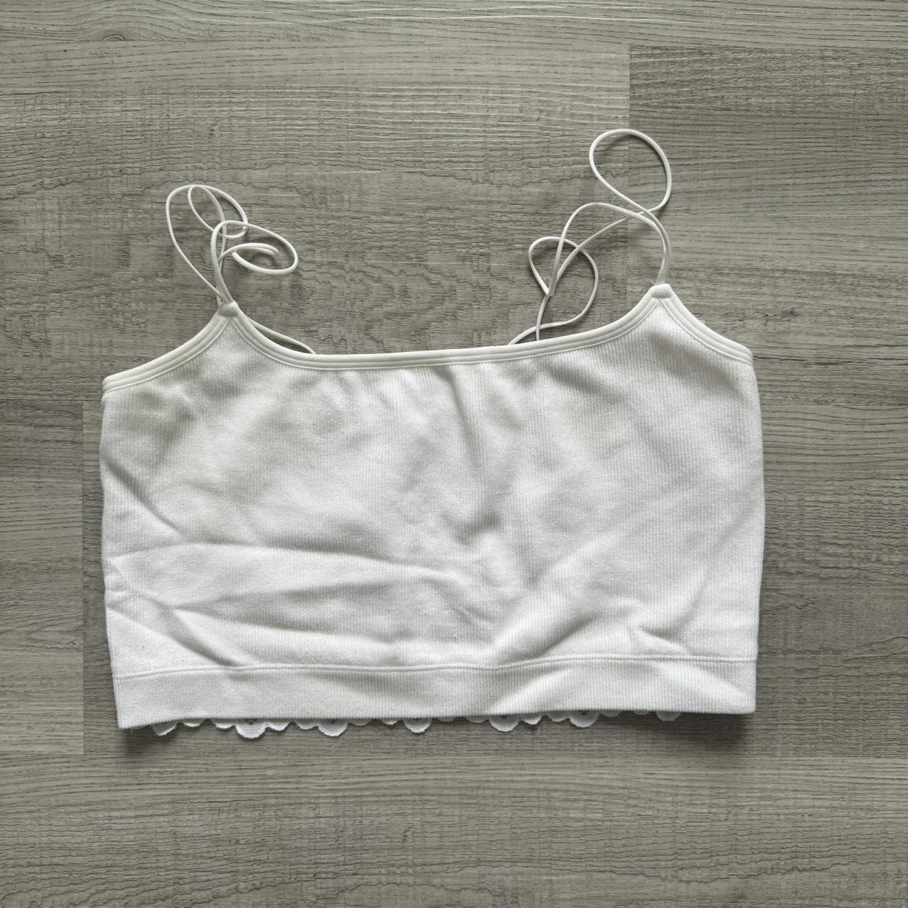 Hollister white crop top with lace back Size large. Depop