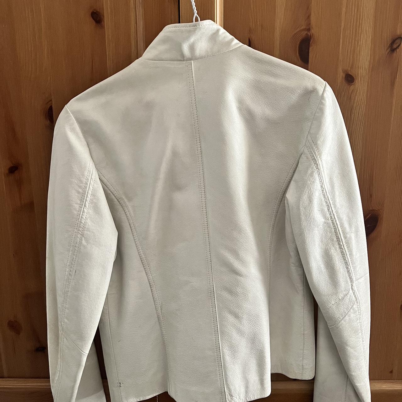 White leather black stripes jacket (slight... - Depop