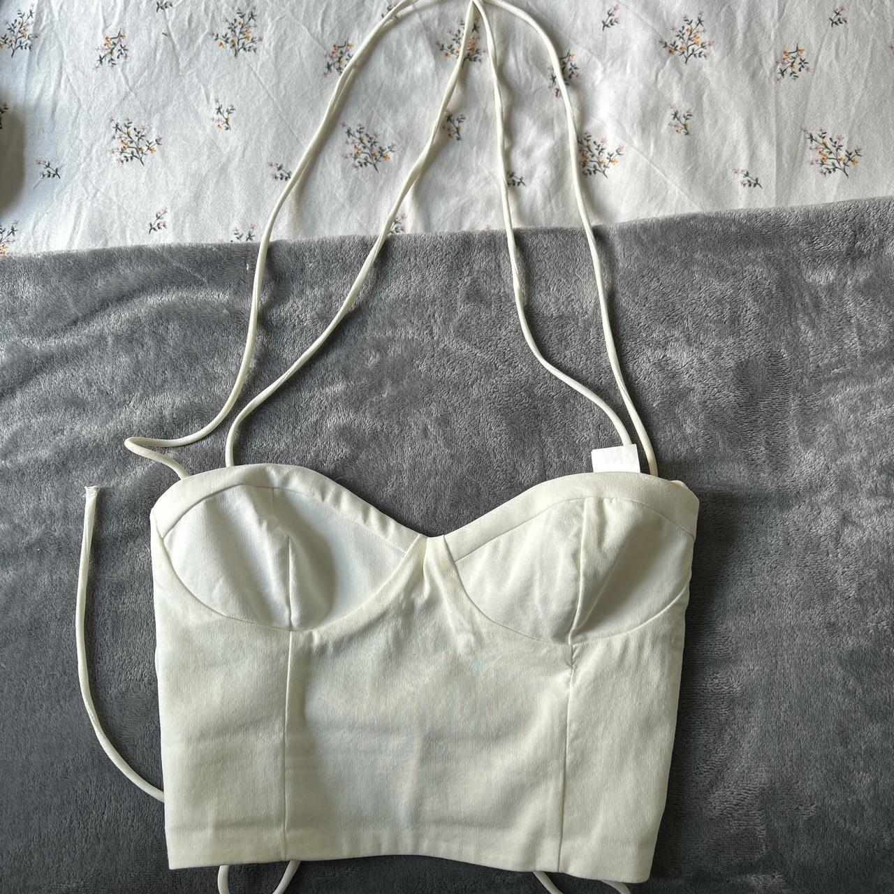 White Zara corsetstyle crisscross back crop top.... Depop