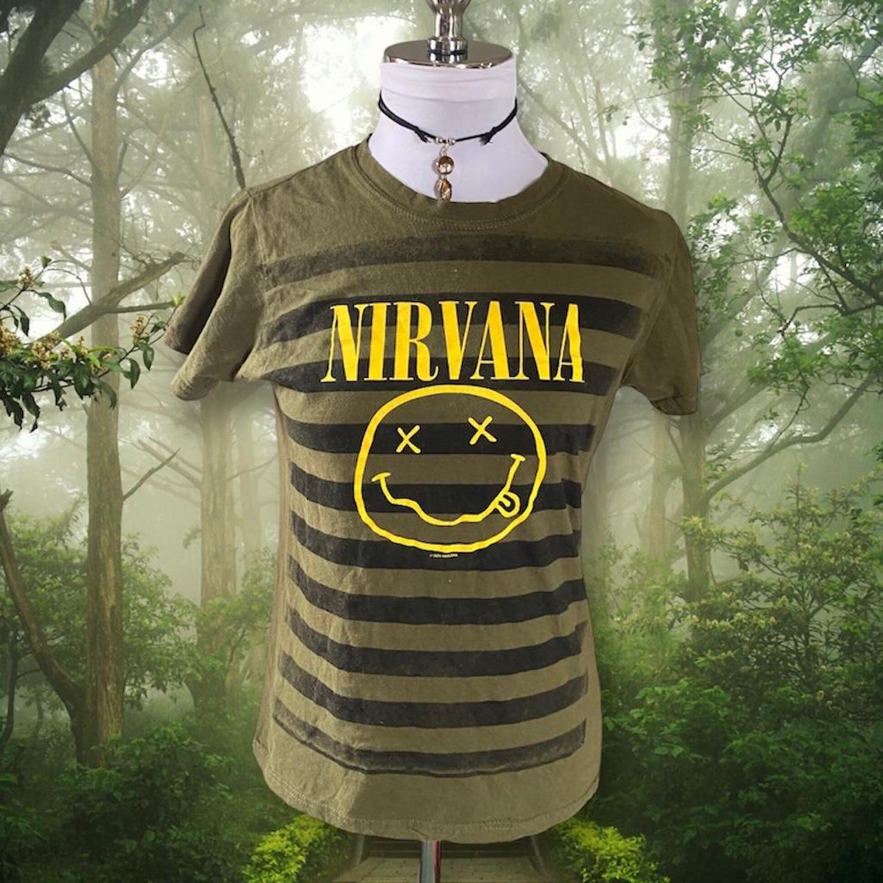 nirvana black and green t shirt with the logo... - Depop