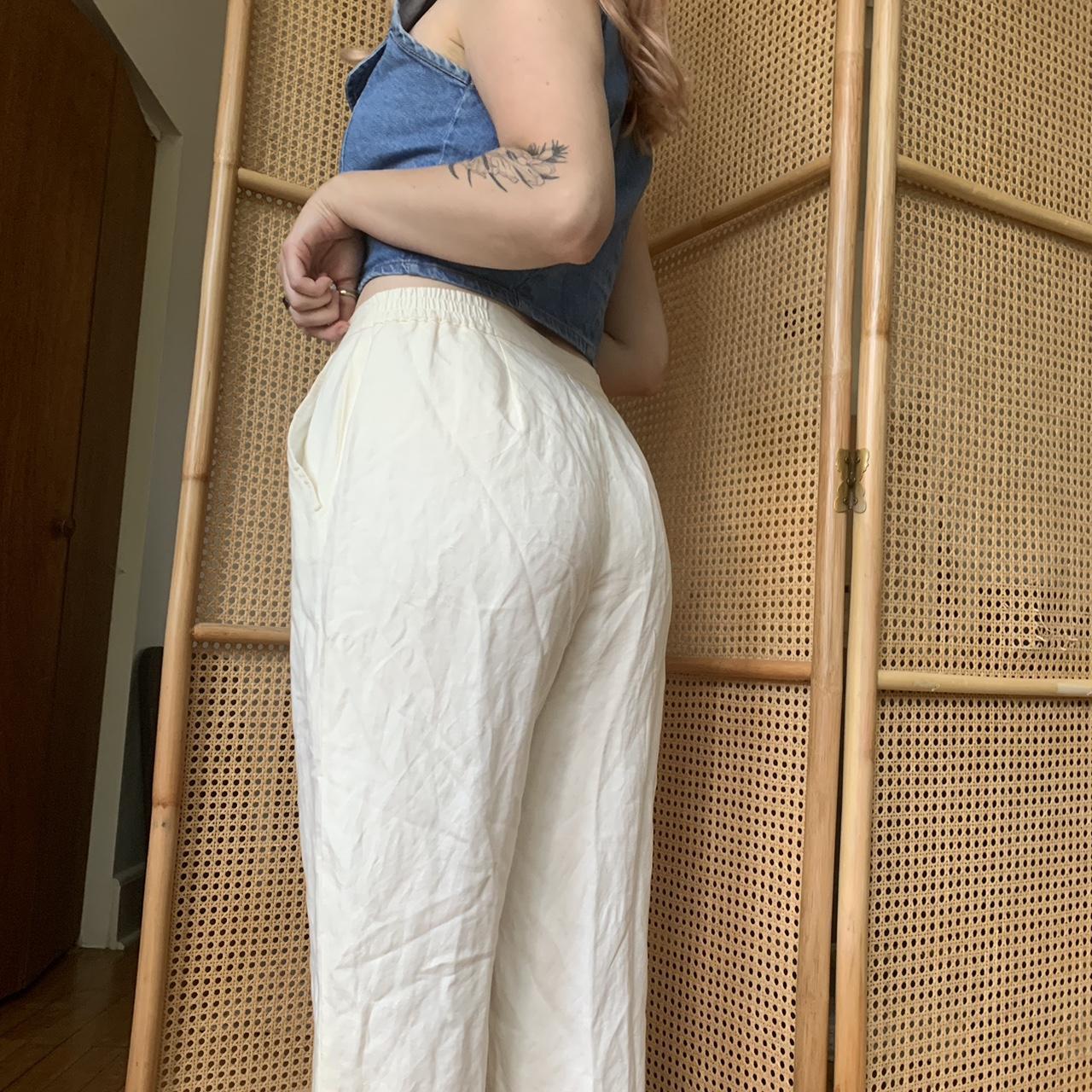 Vintage white linen pants. Sizing is vintage and... - Depop