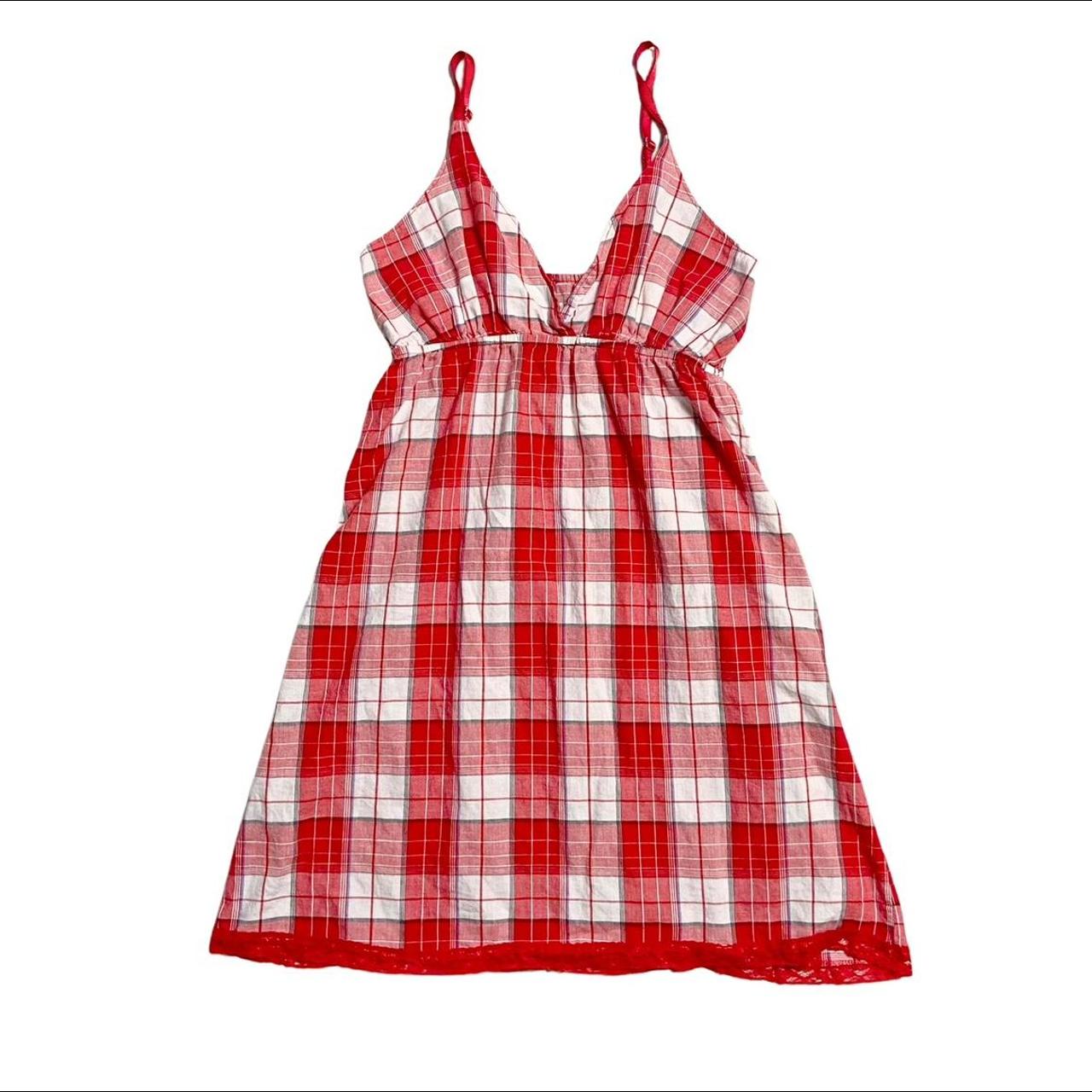 A red plaid mini dress / nightie. Babydoll cut,... - Depop