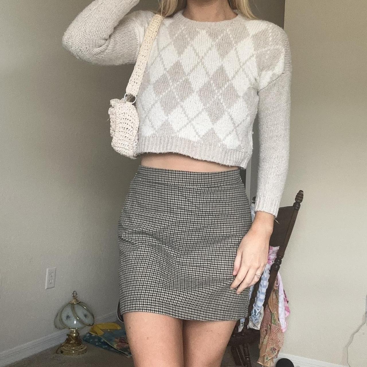 Gingham high waisted a-line mini skirt Depop