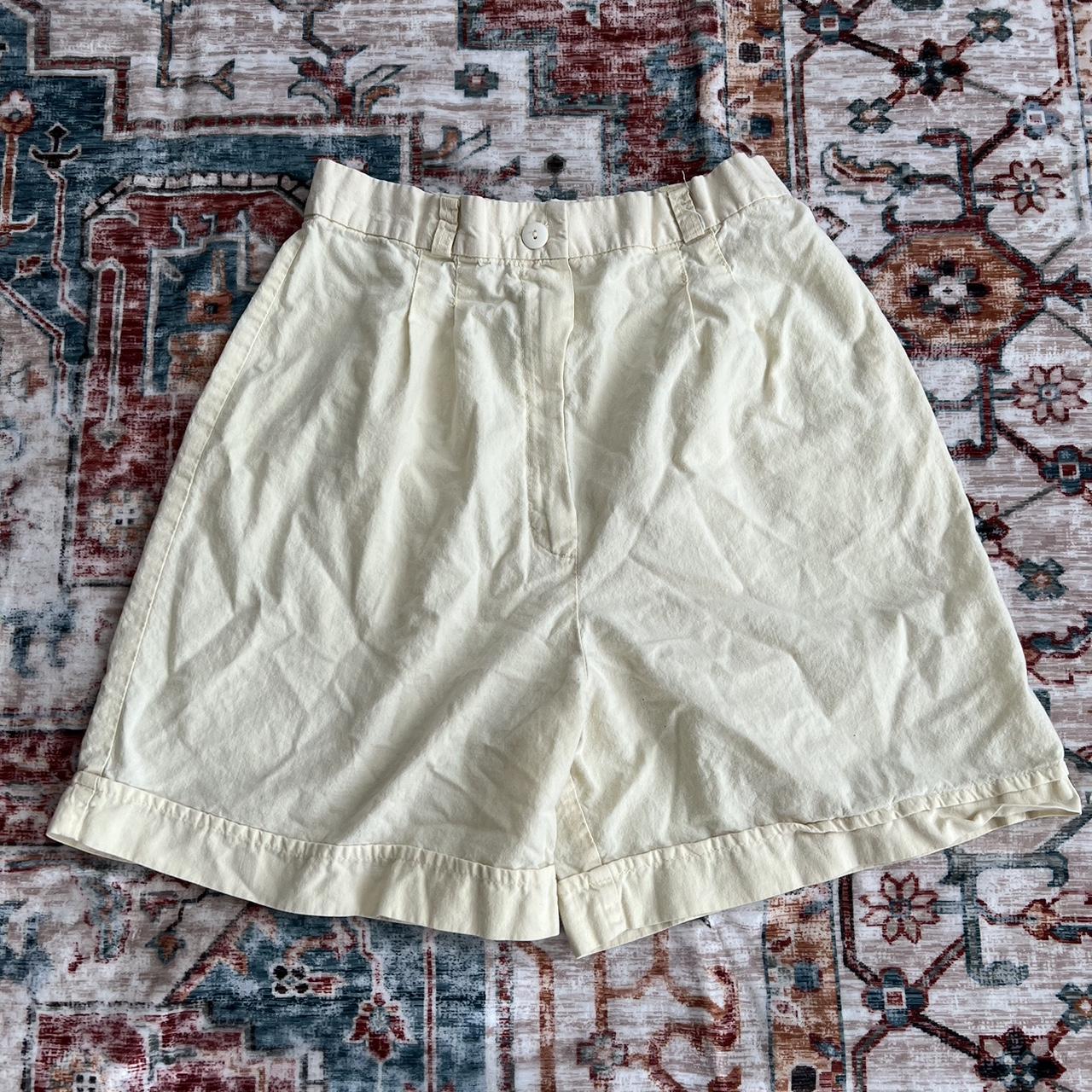 lovely high waisted pastel yellow shorts! small grey... - Depop