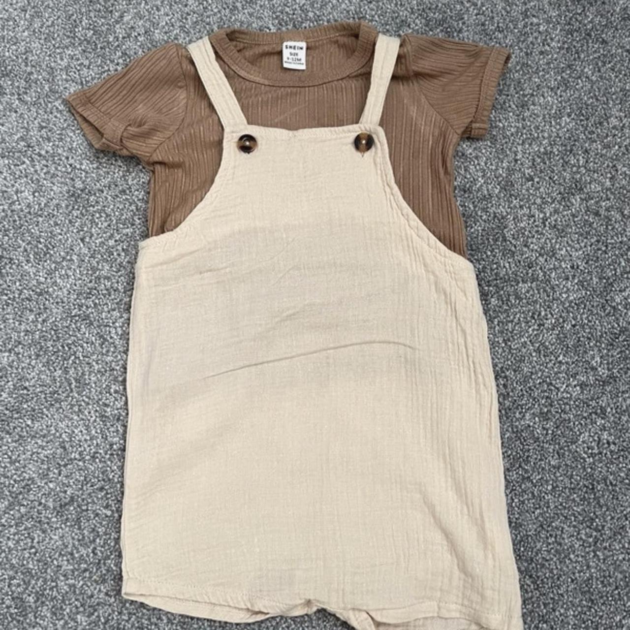 Baby two piece beige brown dungaree romper set 912... Depop