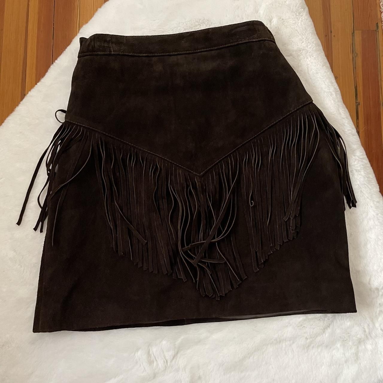 100% genuine leather back flared skirt. Dark brown... - Depop