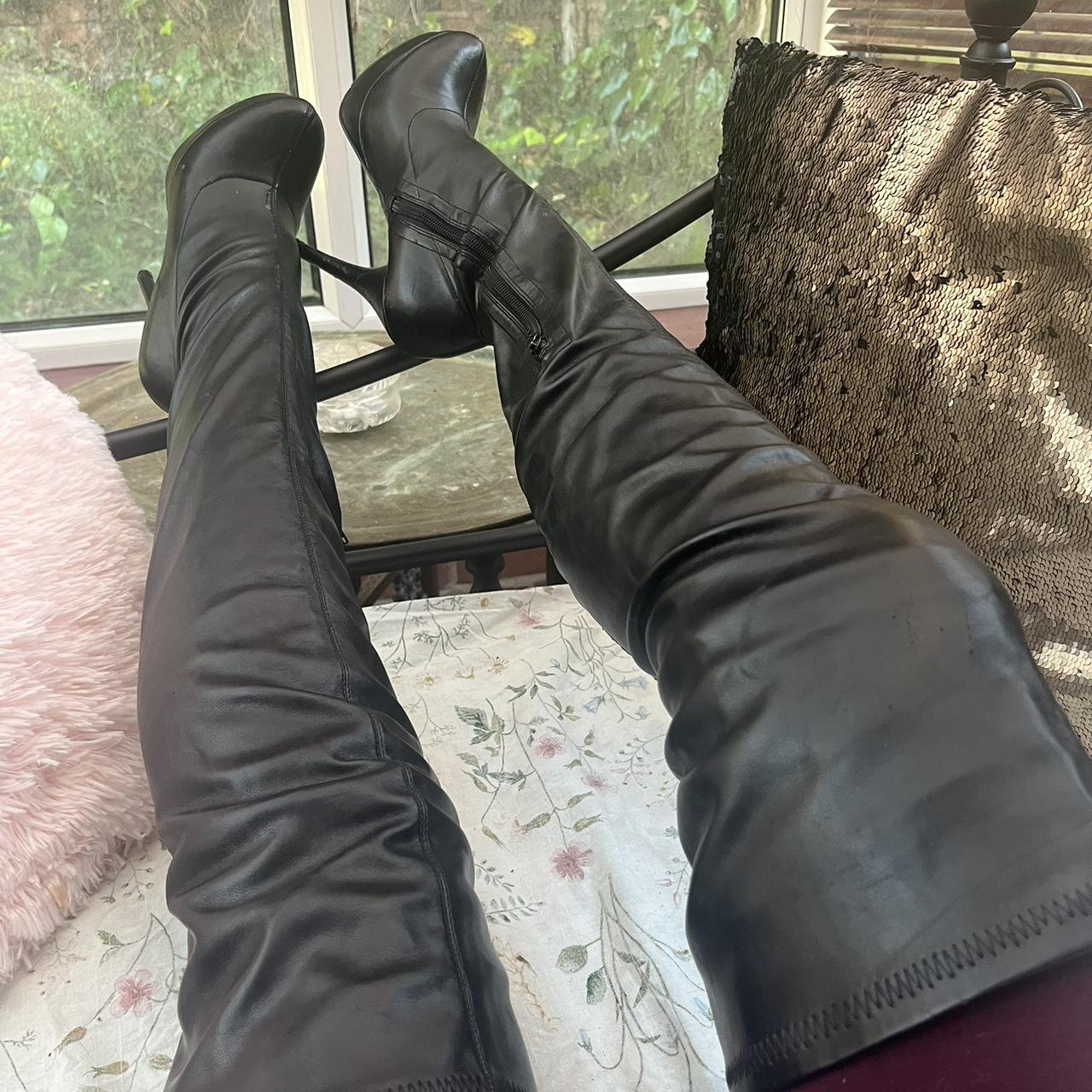 Fake leather thigh high boots. These have only been... - Depop
