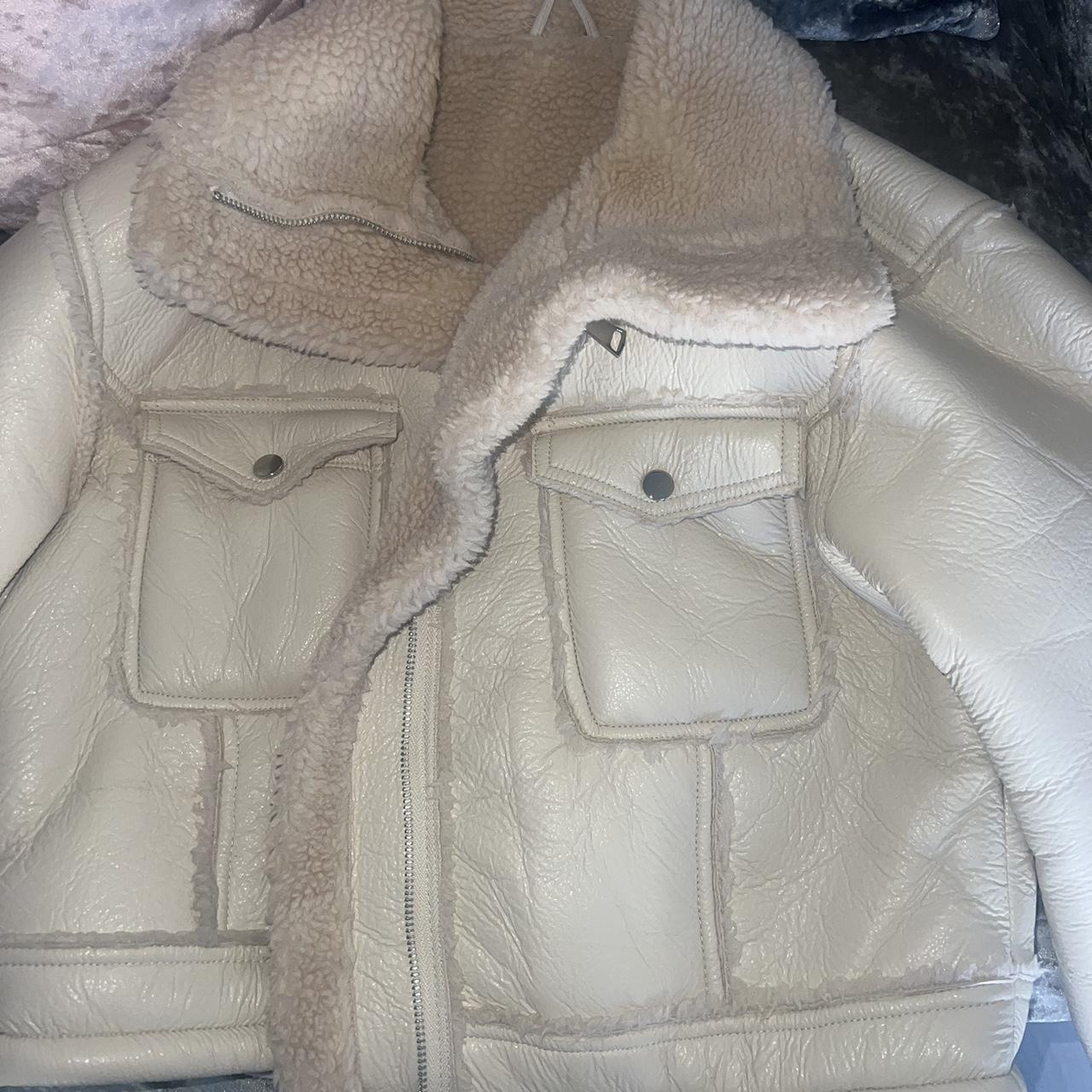 beige aviator jacket basically brand new - Depop