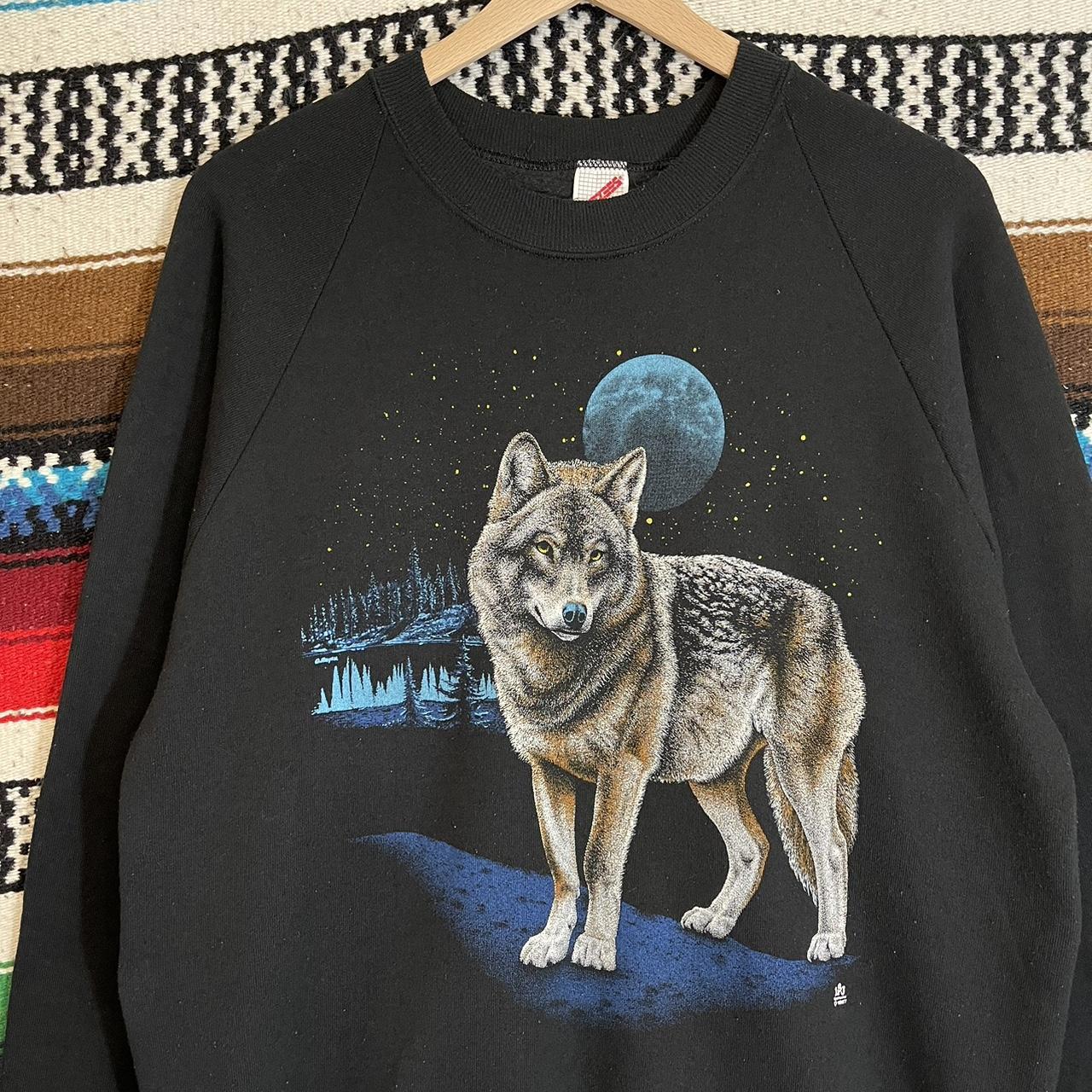 Vintage wolf nature unisex art crewneck sweatshirt... - Depop