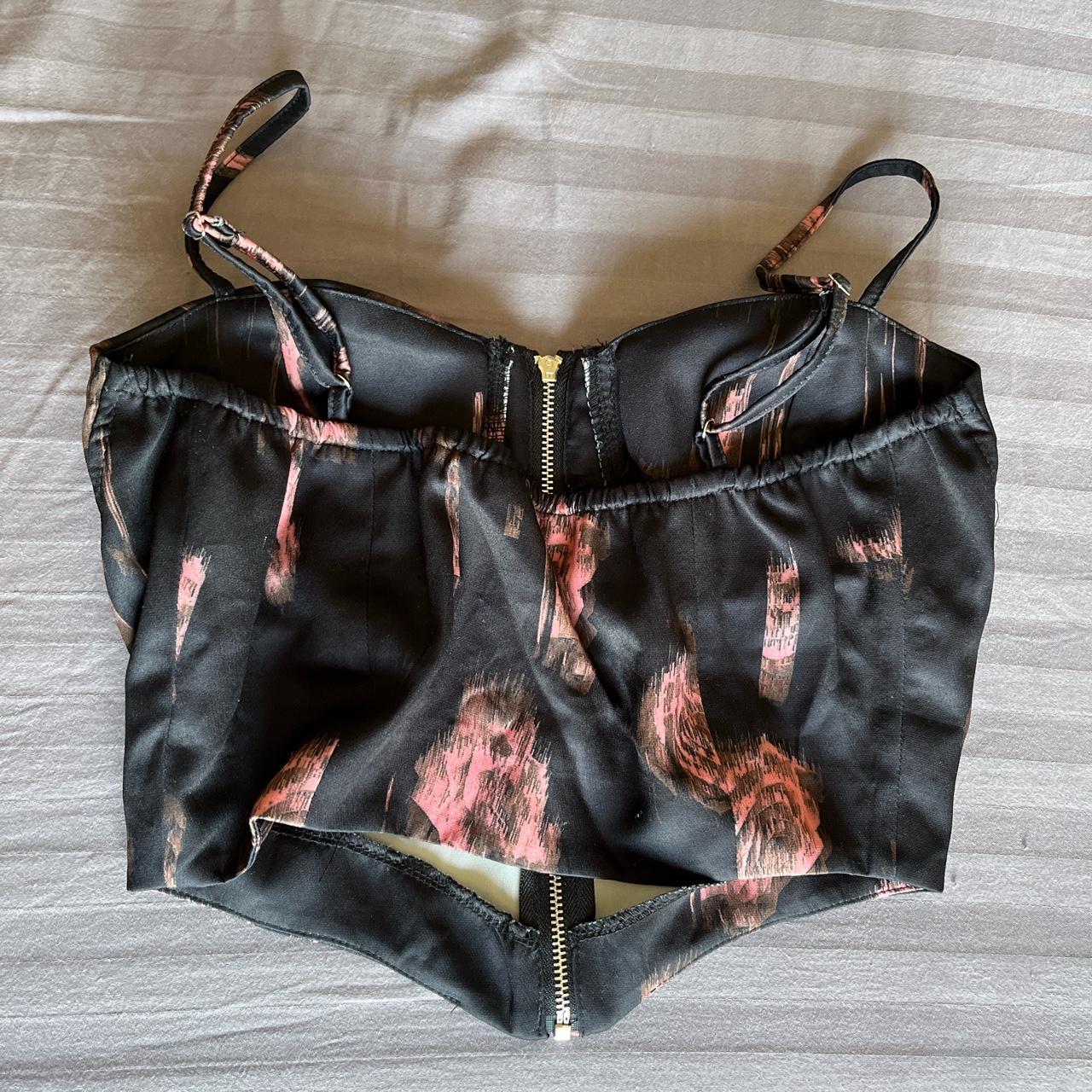 cute floral corset crop top front zip top with... Depop