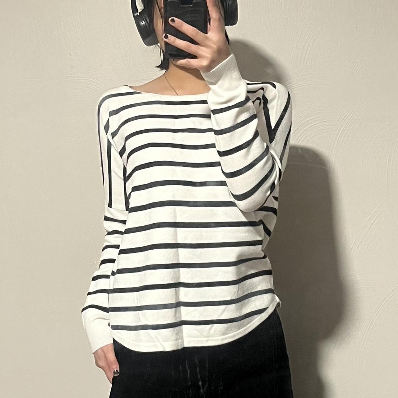 boat neck black and white striped sweater so. Depop