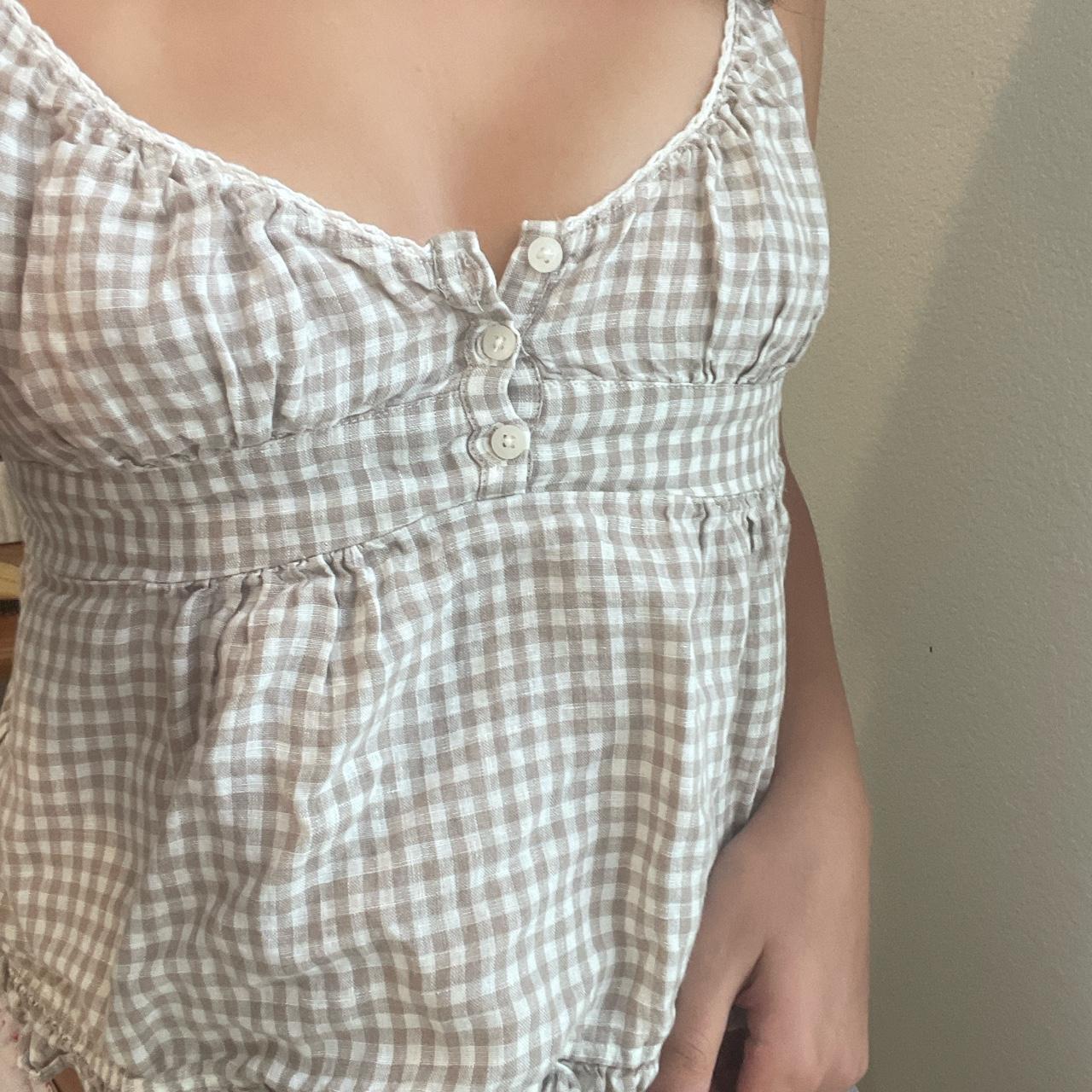 brandy melville brown gingham babydoll top