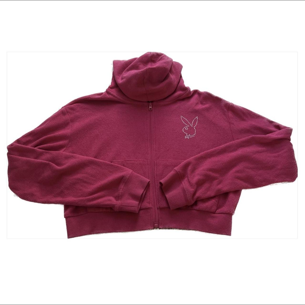 crystal playboy logo hot pink cropped hoodie - Depop