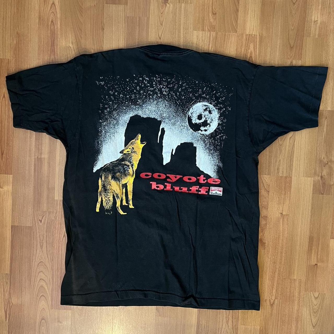 Vintage 90s Marlboro Coyote Bluff faded black T... - Depop