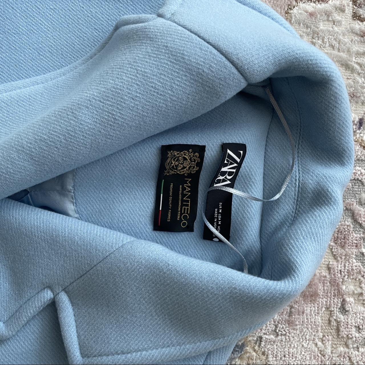 Zara baby blue Pea Coat/ Trench Coat Size medium... - Depop