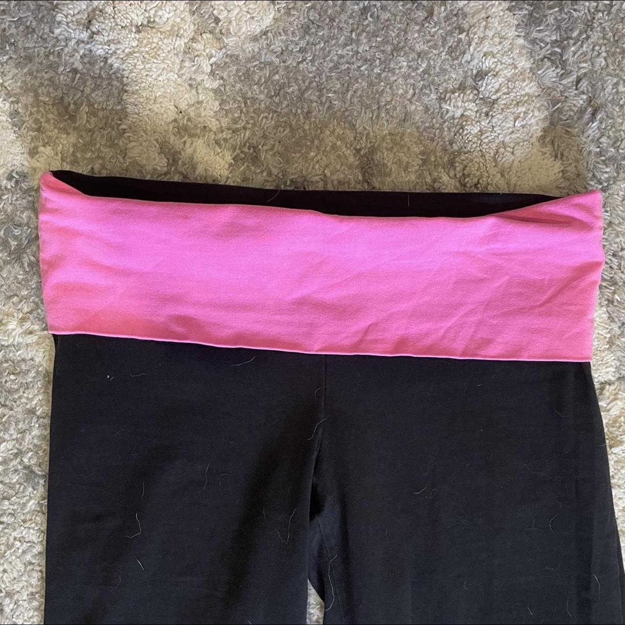 black and hot pink flared leggings bimbo Y2K not - Depop