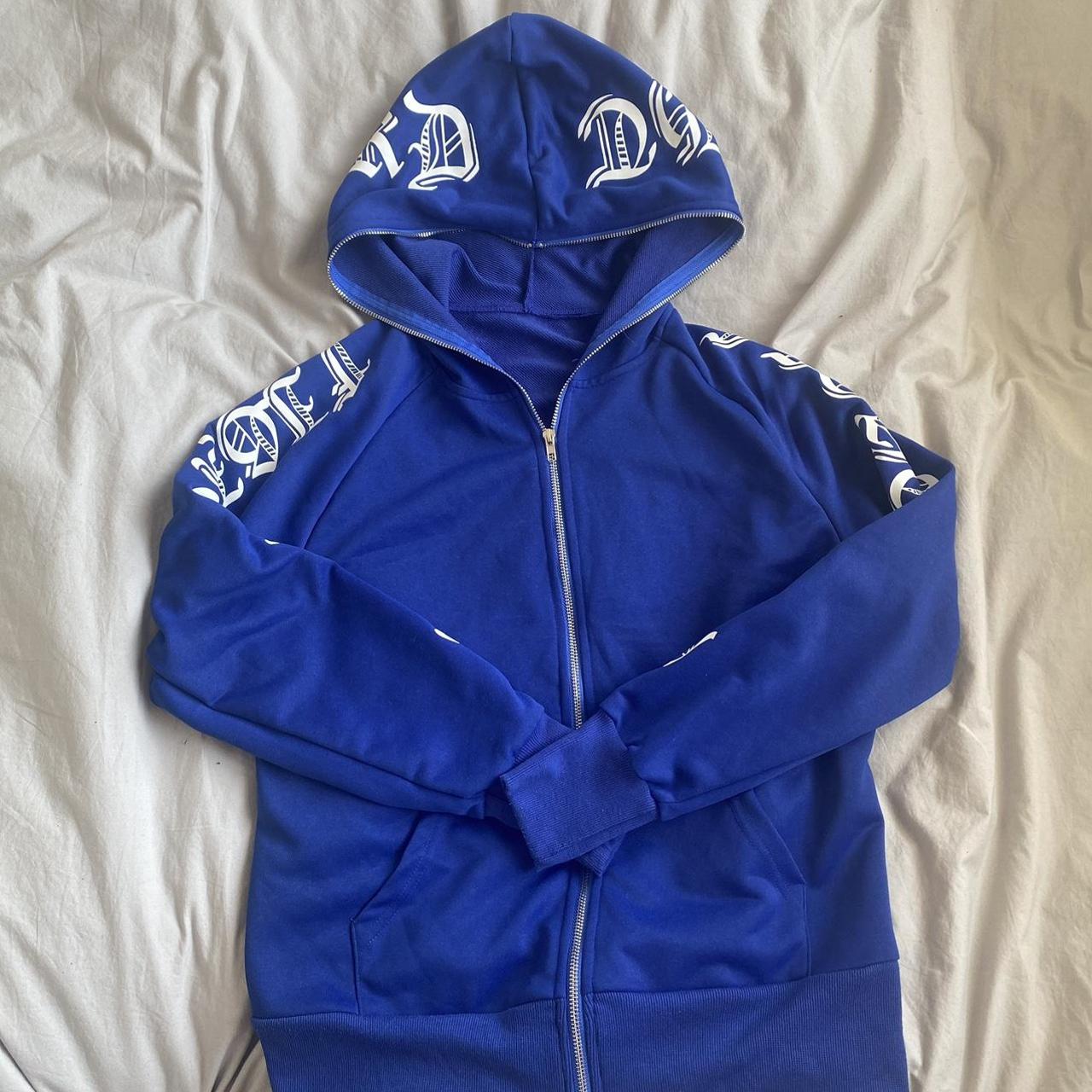 Blue y2k zip up shein XS Worn once, good condition... - Depop