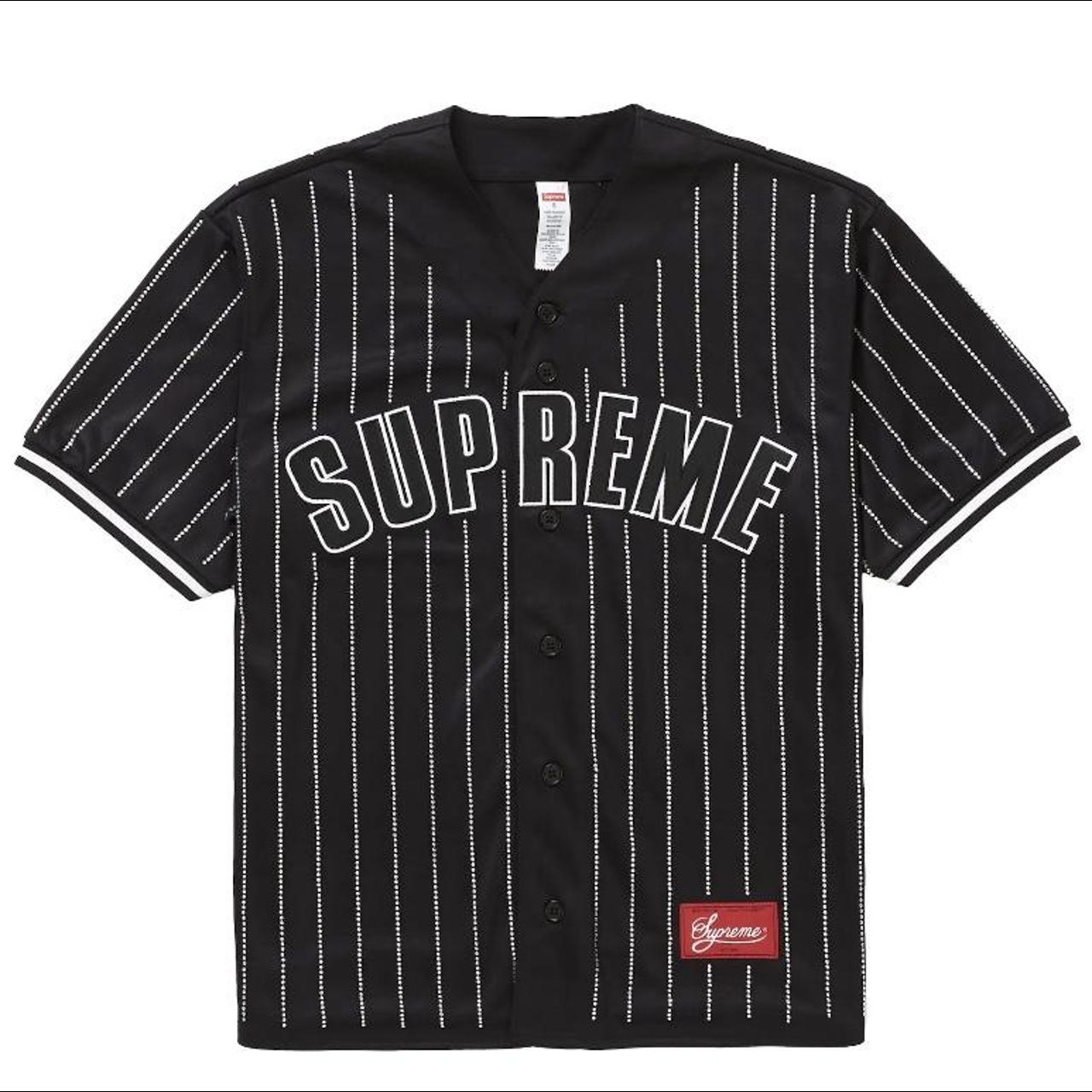 Supreme Rhinestone Stripe Baseball Jersey Men’s... - Depop