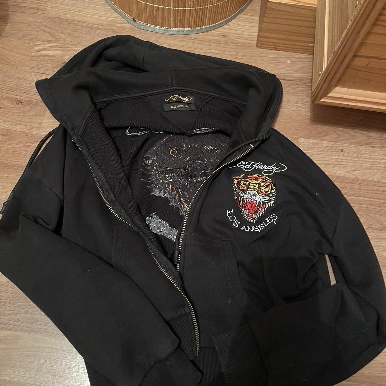vintage AUTHENTIC ed hardy hoodie with embroidery... - Depop