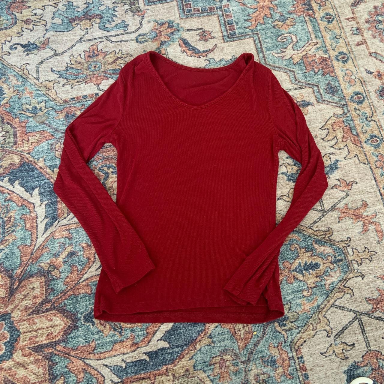Plain red form fit long sleeve Ribbed No tag - Depop