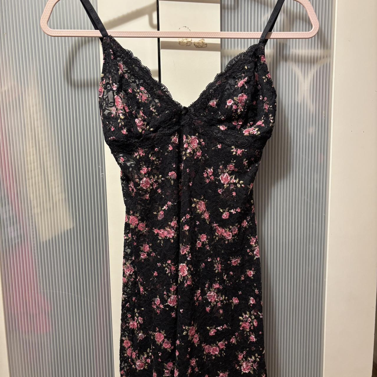 Lormar Black Pink Floral Lace Slip Dress UK