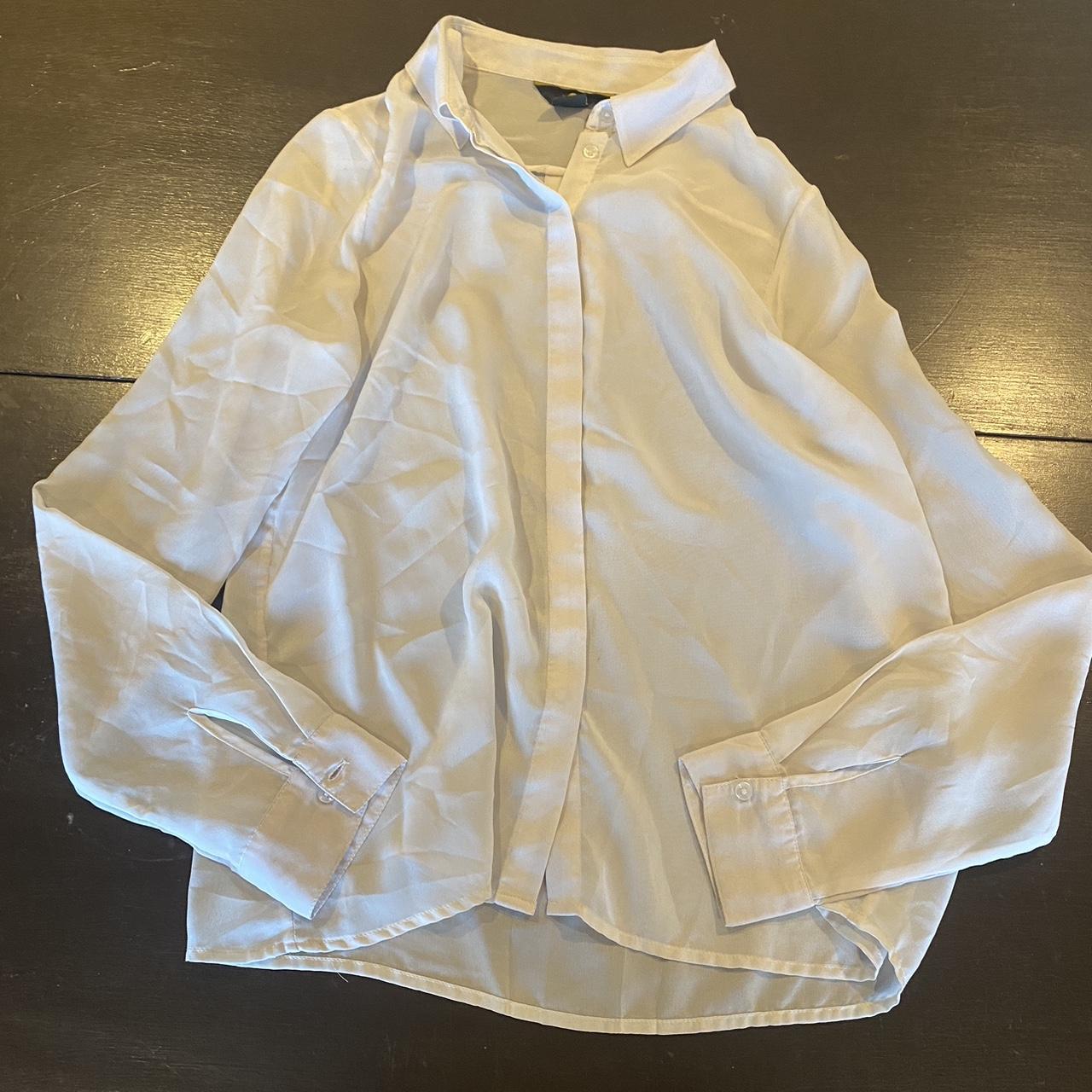 Sheer white button up collared shirt - Depop