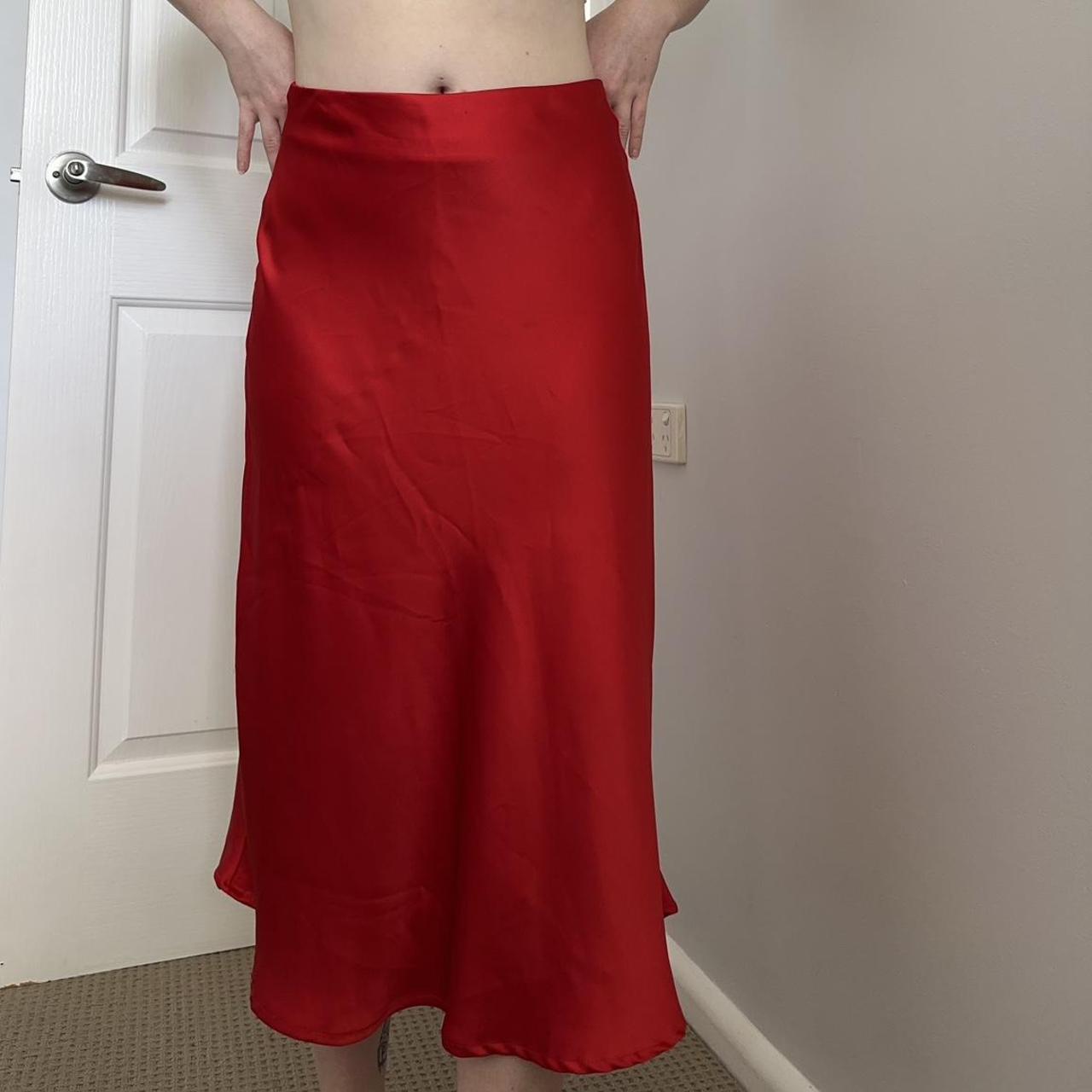 SLIDESHOW RED SATIN SKIRT Absolutely gorgeous red... - Depop