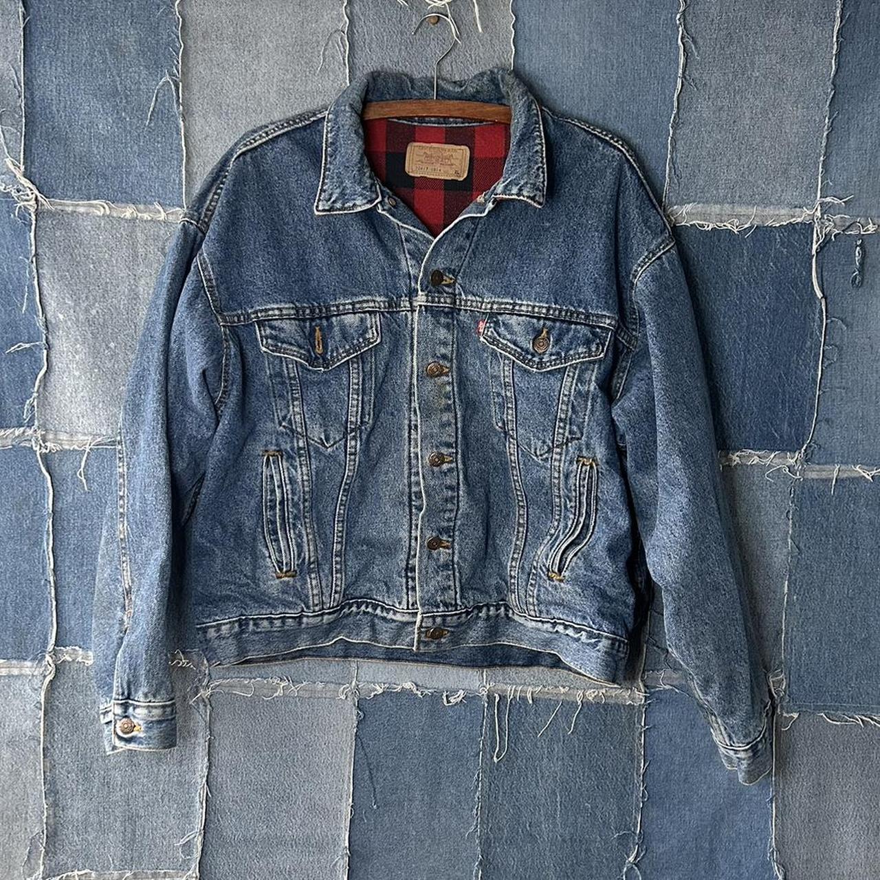 Vintage 90s Levis Flannel Lined Denim Jacket Very... Depop
