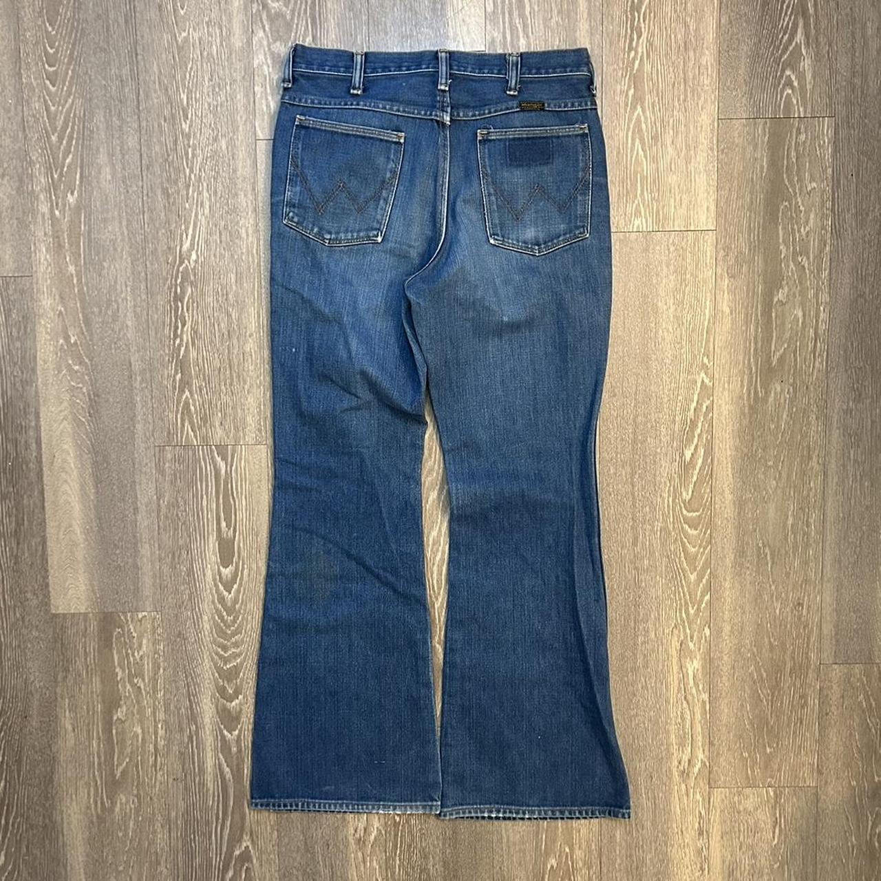 Vintage 1970s Wrangler No Fault Flare Jeans All... - Depop