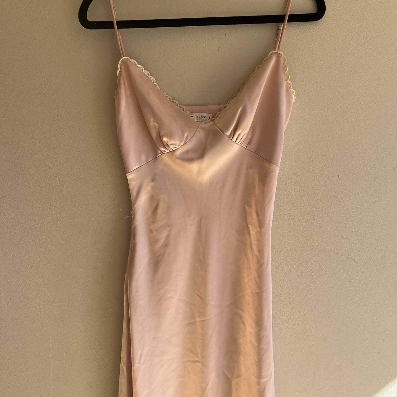 Baby pink midi maxi dress in a pearly shiny fabric... - Depop