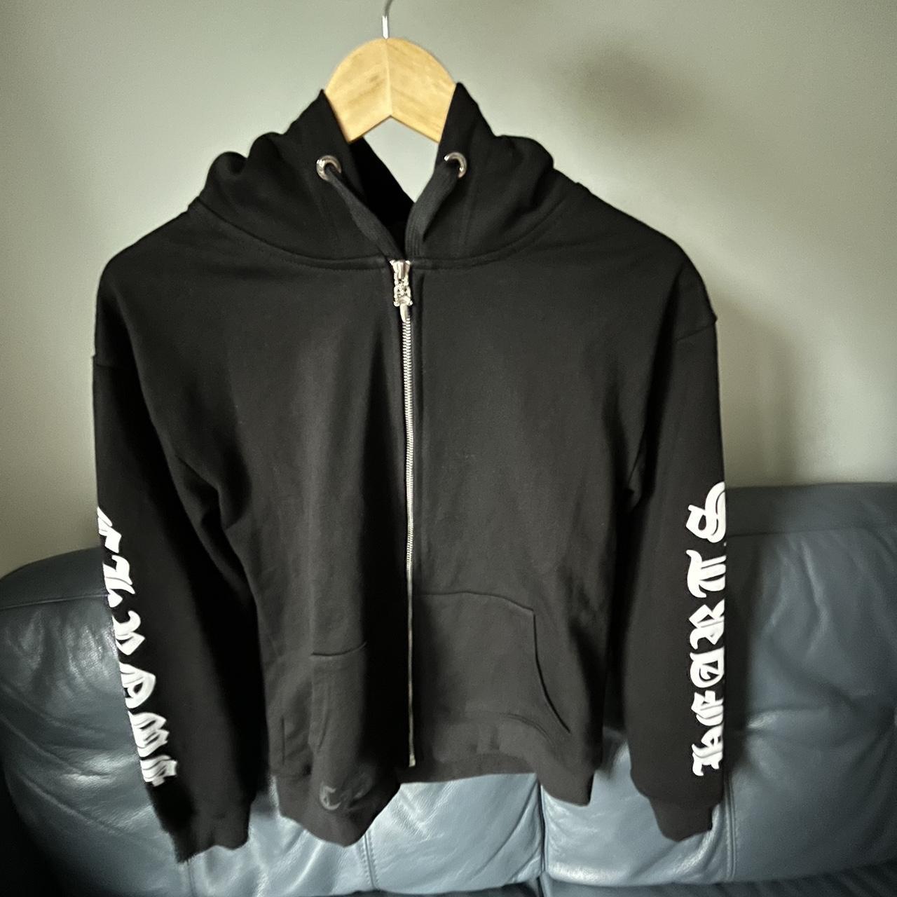 Medium Chrome Hearts Black/White Zip-Up Hoodie Size... - Depop