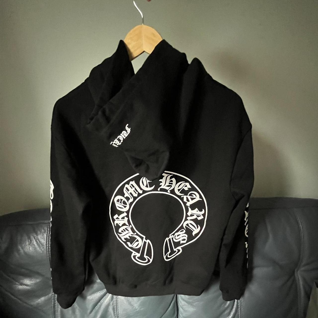 Medium Chrome Hearts Black/White Zip-Up Hoodie Size... - Depop