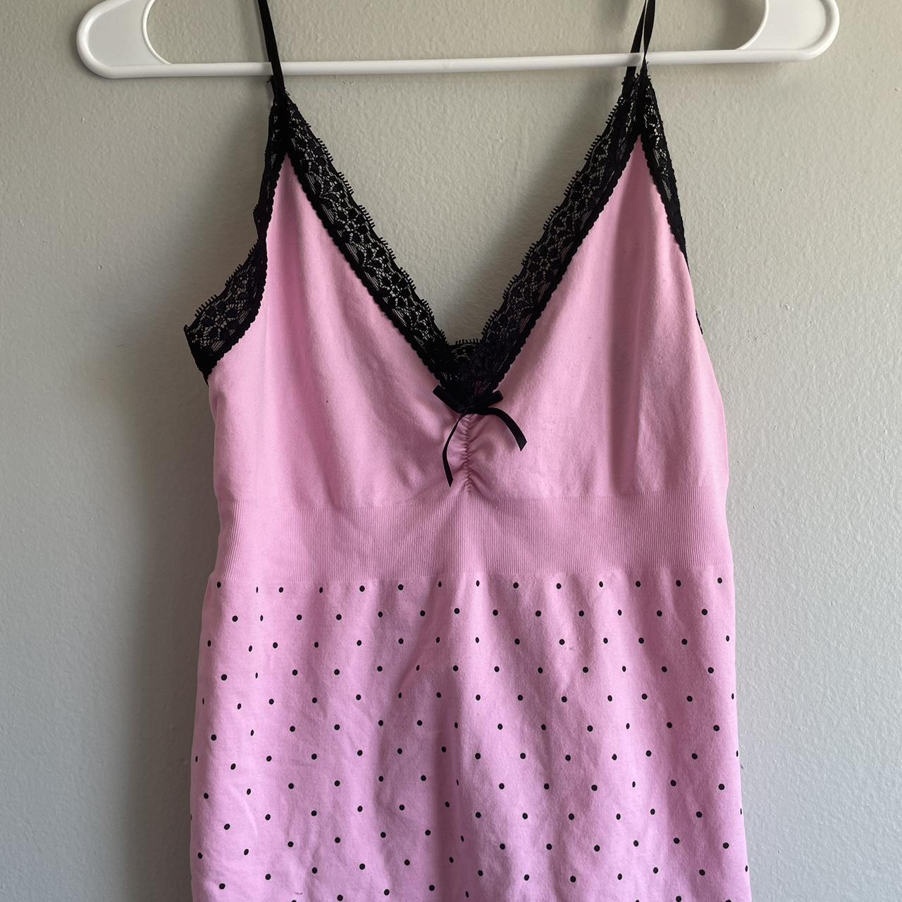 Pink baby tee with black lace trim - perfect... - Depop