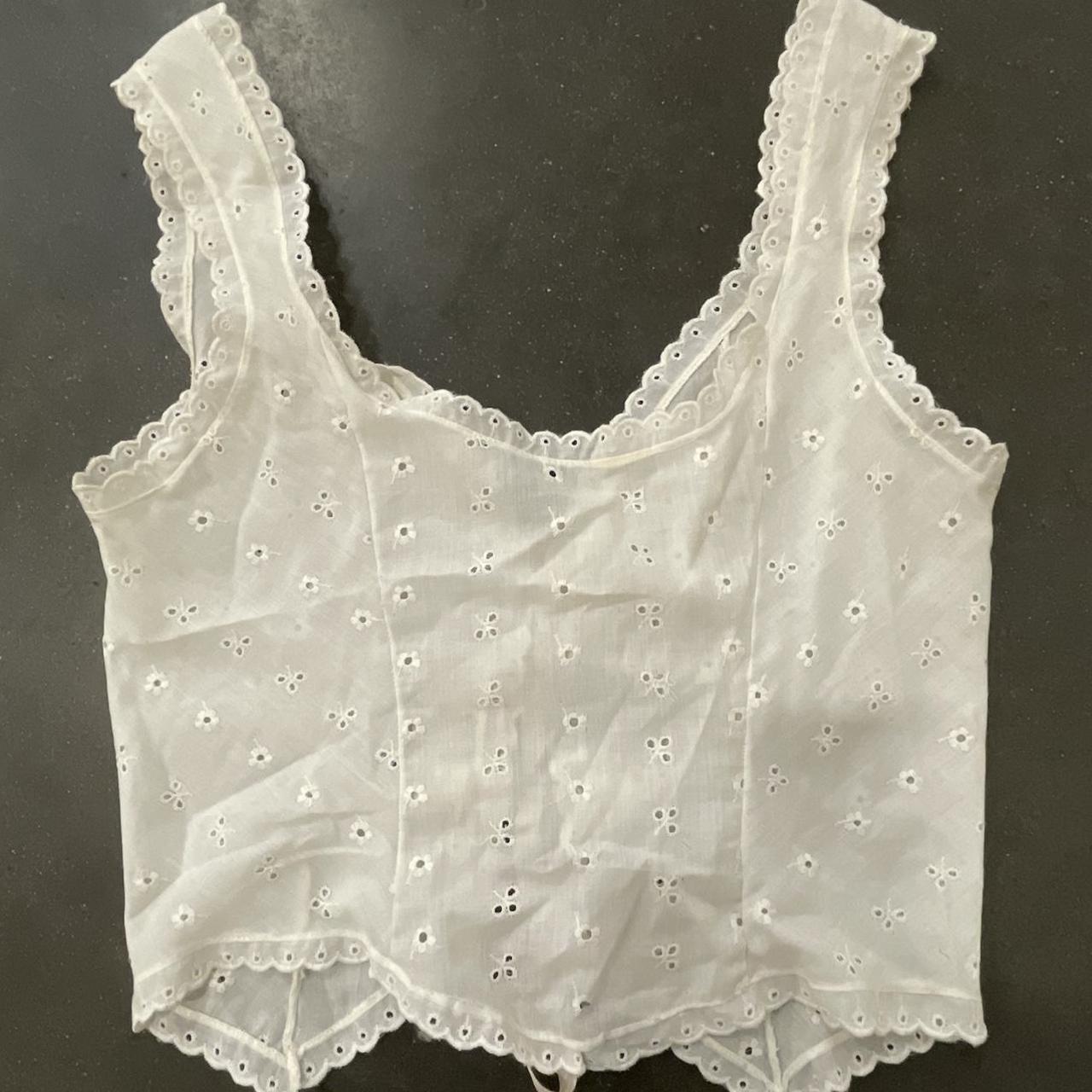 handmade coquette white tie top - size small - great... - Depop