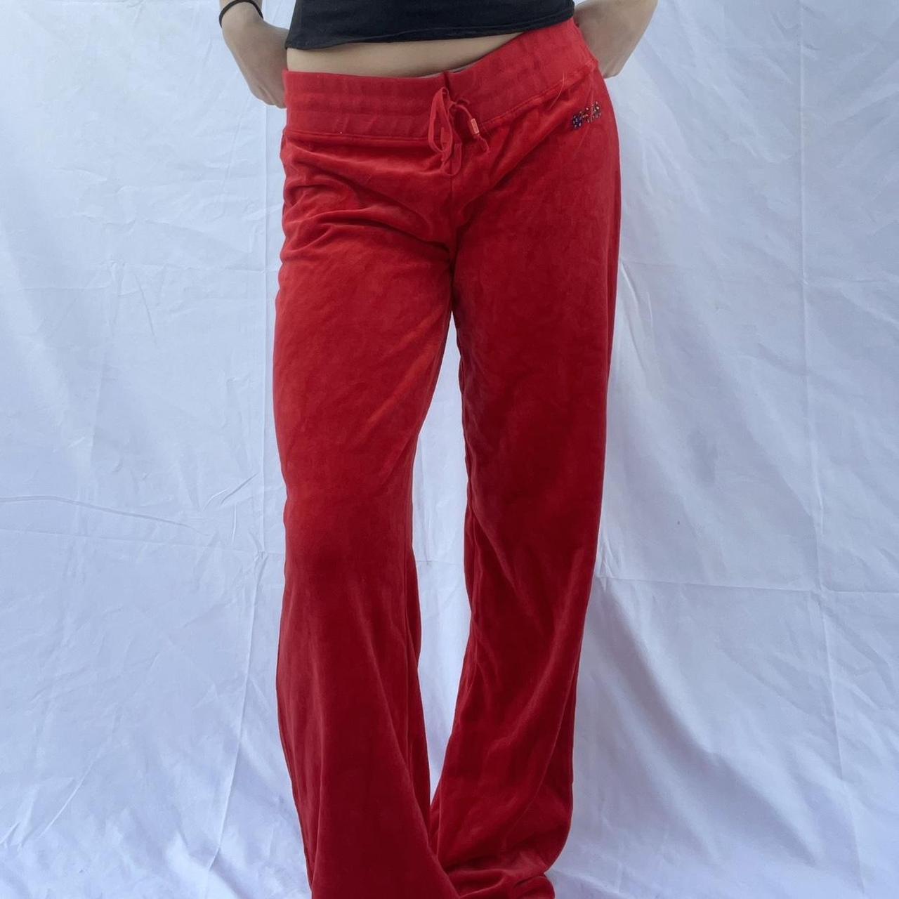 y2k red low rise track pants size large Depop