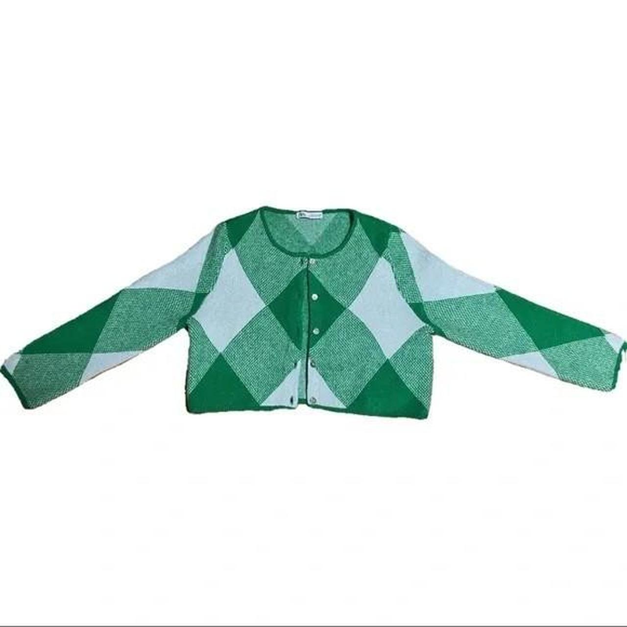 Zara Argyle Jacquard Knit Cardigan Preppy, Depop