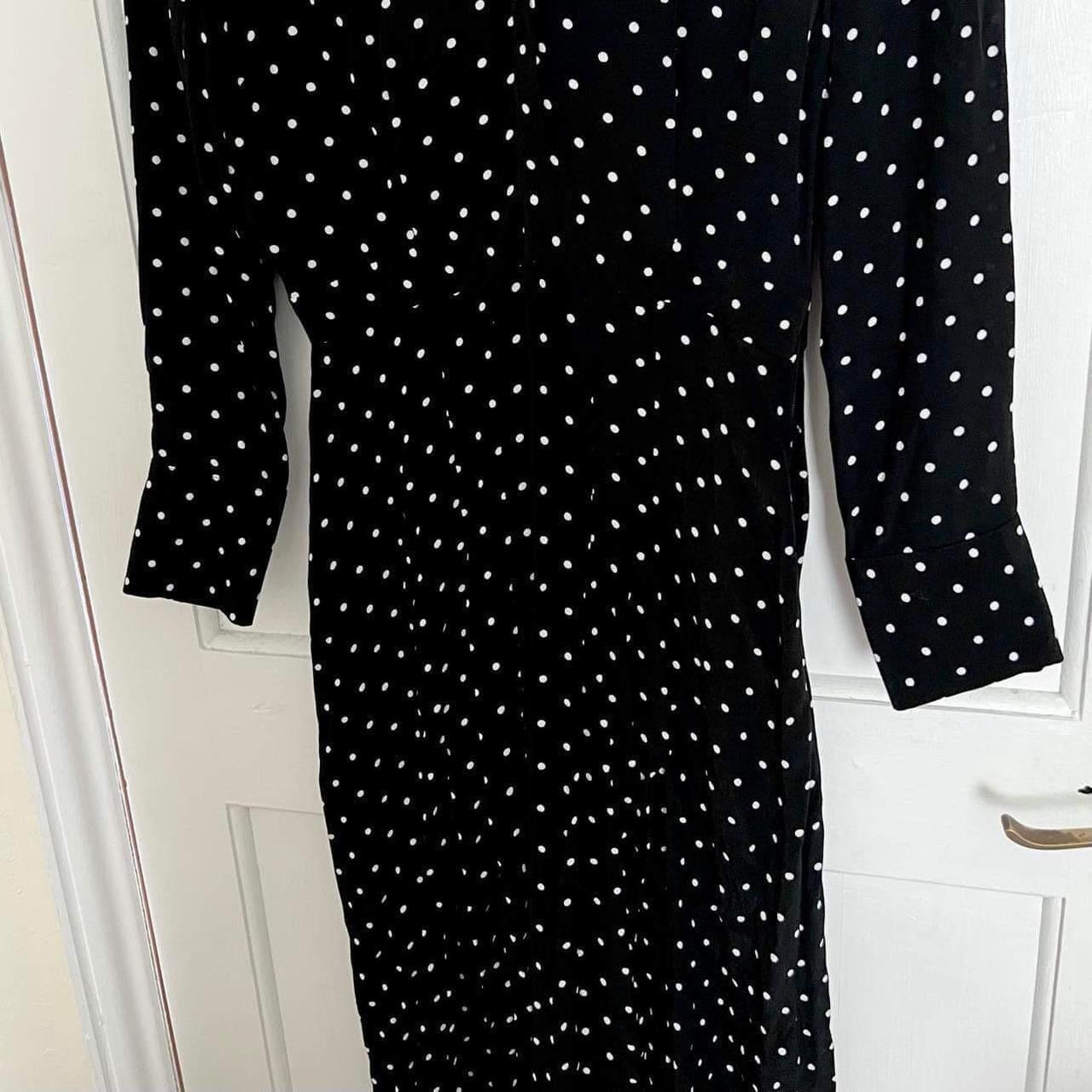 black and white spot maxi dress with split... Depop