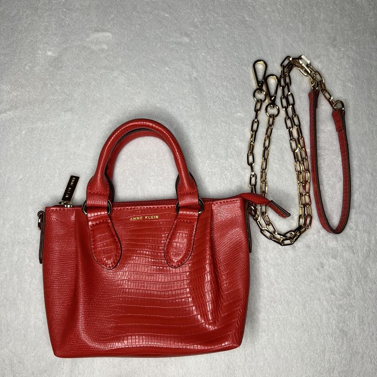 NEW! ANNE KLEIN AK CHAIN 4 POSTER RUBY RED GOLD CHAIN SATCHEL TOTE BAG PURSE  SALE, Women's Fashion, Bags & Wallets, Purses & Pouches on Carousell